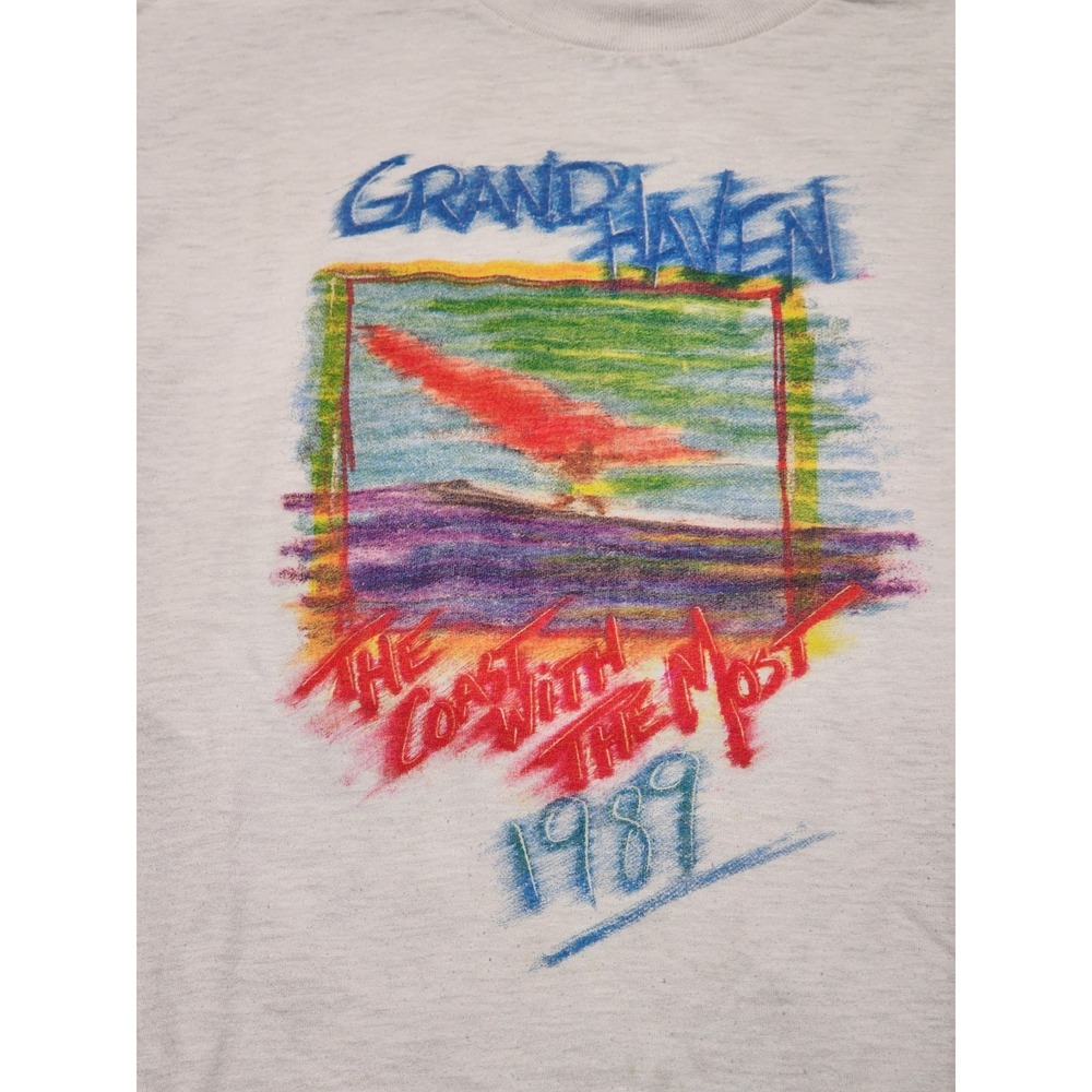 Vintage Grand Haven Michigan T-Shirt Large 80s 90s 1989 White - Picture 3 of 4